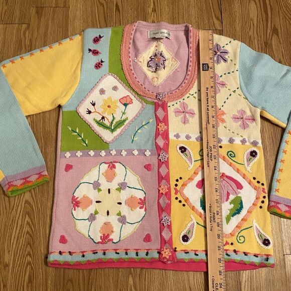 VTG Sweater Women's M That Sweater Beaded Beautiful Floral Designs Nice - Picture 7 of 12